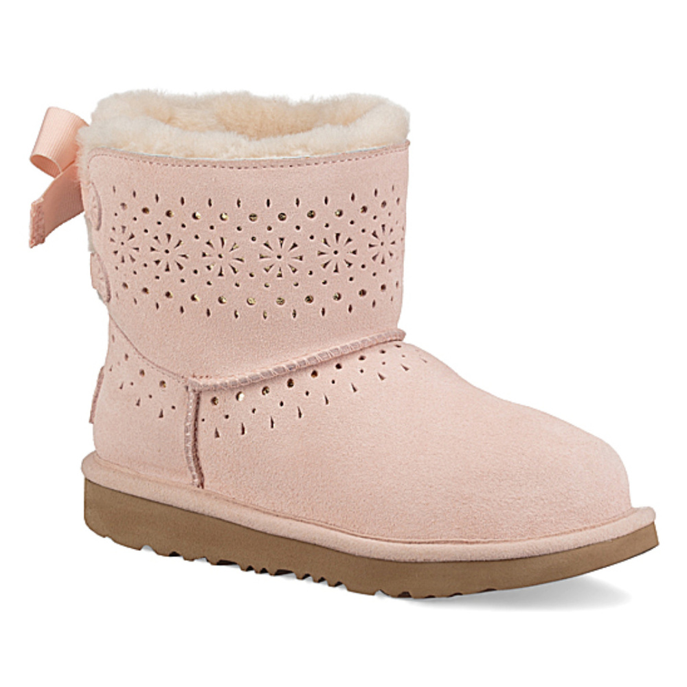 UGG® Baby Pink Dae Sunshine Perforated Suede Boot-big kids size 6
